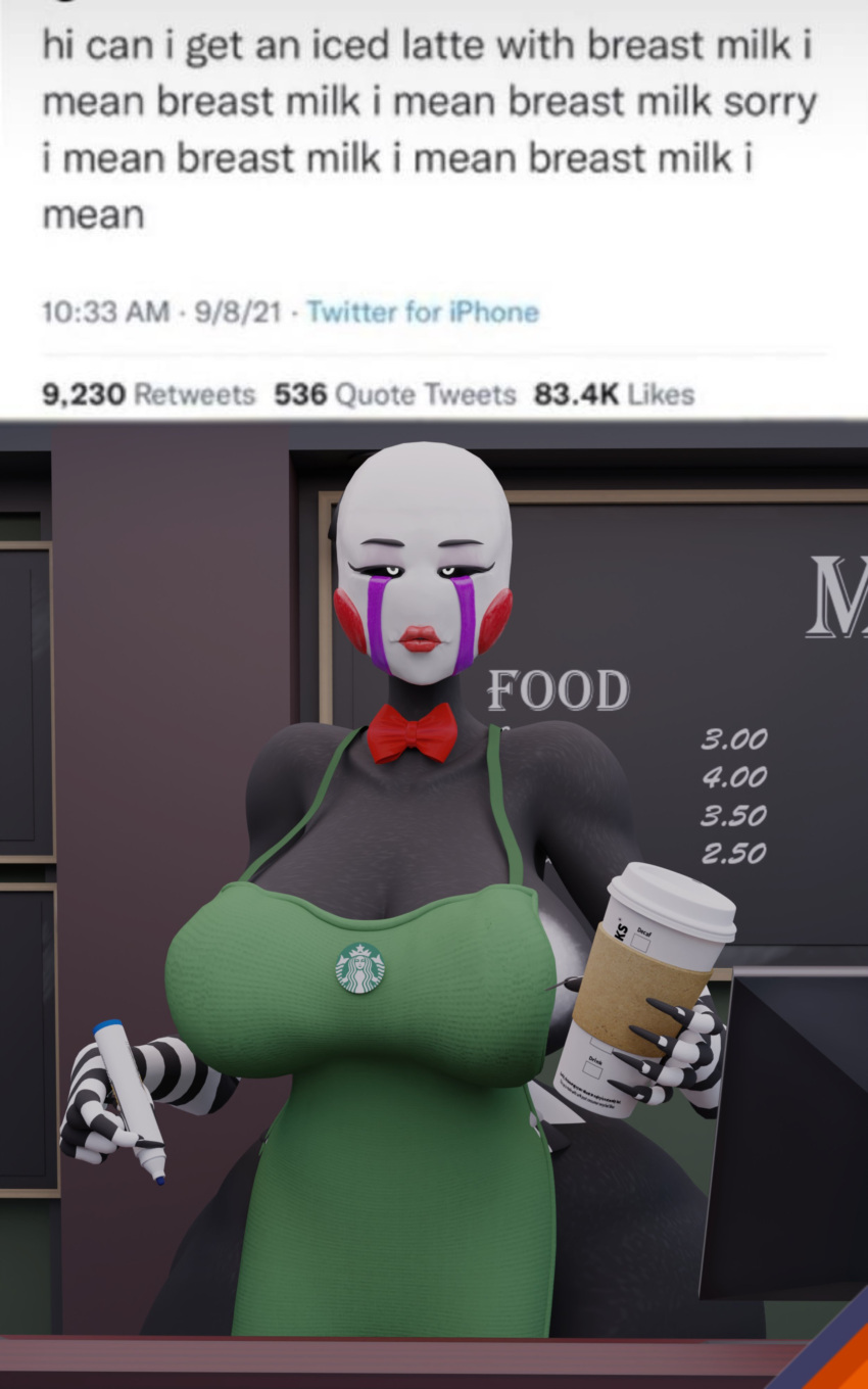 3d classic_fnaf_2_marionette classic_fnaf_2_puppet coffee female female_only five_nights_at_freddy's five_nights_at_freddy's_2 i_mean_breast_milk iced_latte_with_breast_milk marionette_(fnaf) mask meme original_fnaf_2_marionette original_fnaf_2_puppet painting puppet_(fnaf) solo starbucks sunr4y sunr4y_w0rksh0p