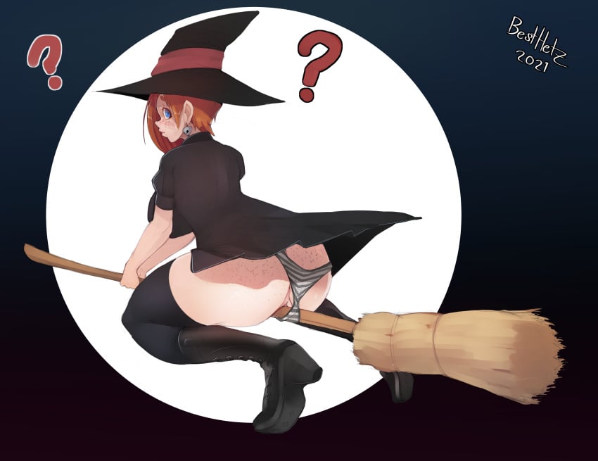 1girls ? absurd_res ass ass_cleavage besthetz big_breasts blue_eyes breasts butt_crack eye_contact female freckles freckles_on_ass freckles_on_face halloween hat high_heel_boots high_resolution huge_ass huge_breasts large_breasts looking_at_viewer original panties panties_aside pussy thick_thighs thighs witch witch_hat