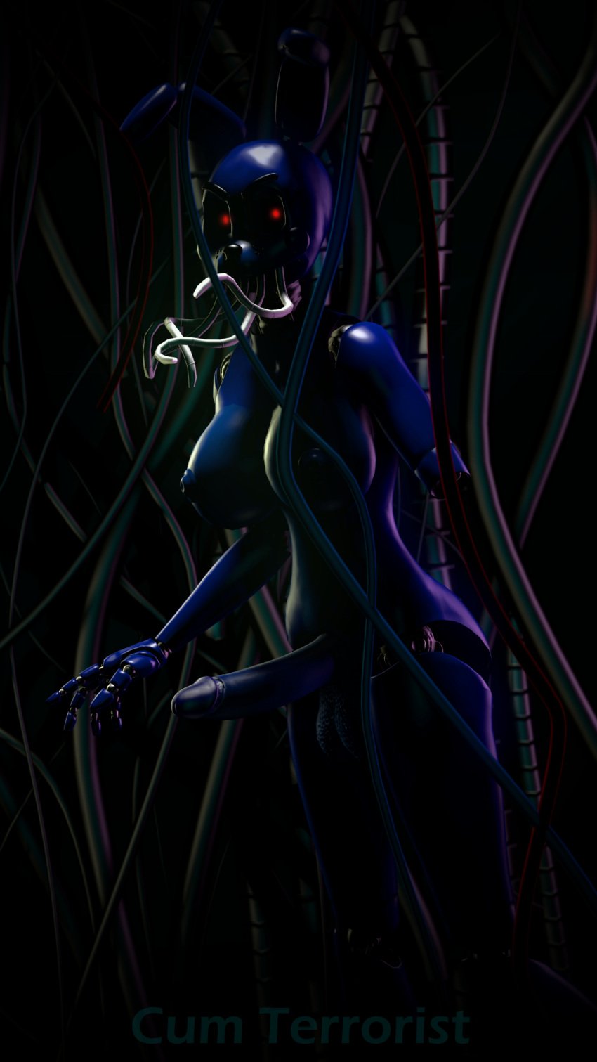 1futa 3d blue_body cumterrorist dark_room female five_nights_at_freddy's five_nights_at_freddy's_2 futa_only futanari horror humanoid missing_arm missing_jaw missing_limb nude penis red_eyes solo source_filmmaker standing wire withered_bonnie