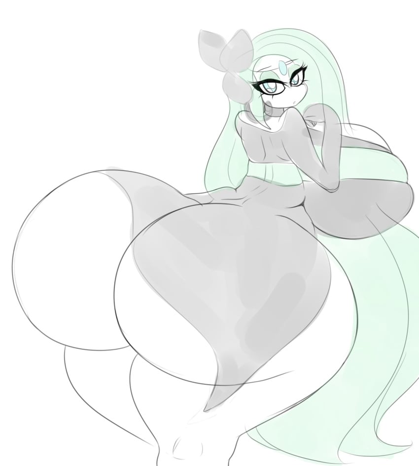 alternate_breast_size ass breasts eyeshadow huge_ass huge_breasts looking_at_viewer looking_back luditima meloetta pokemon