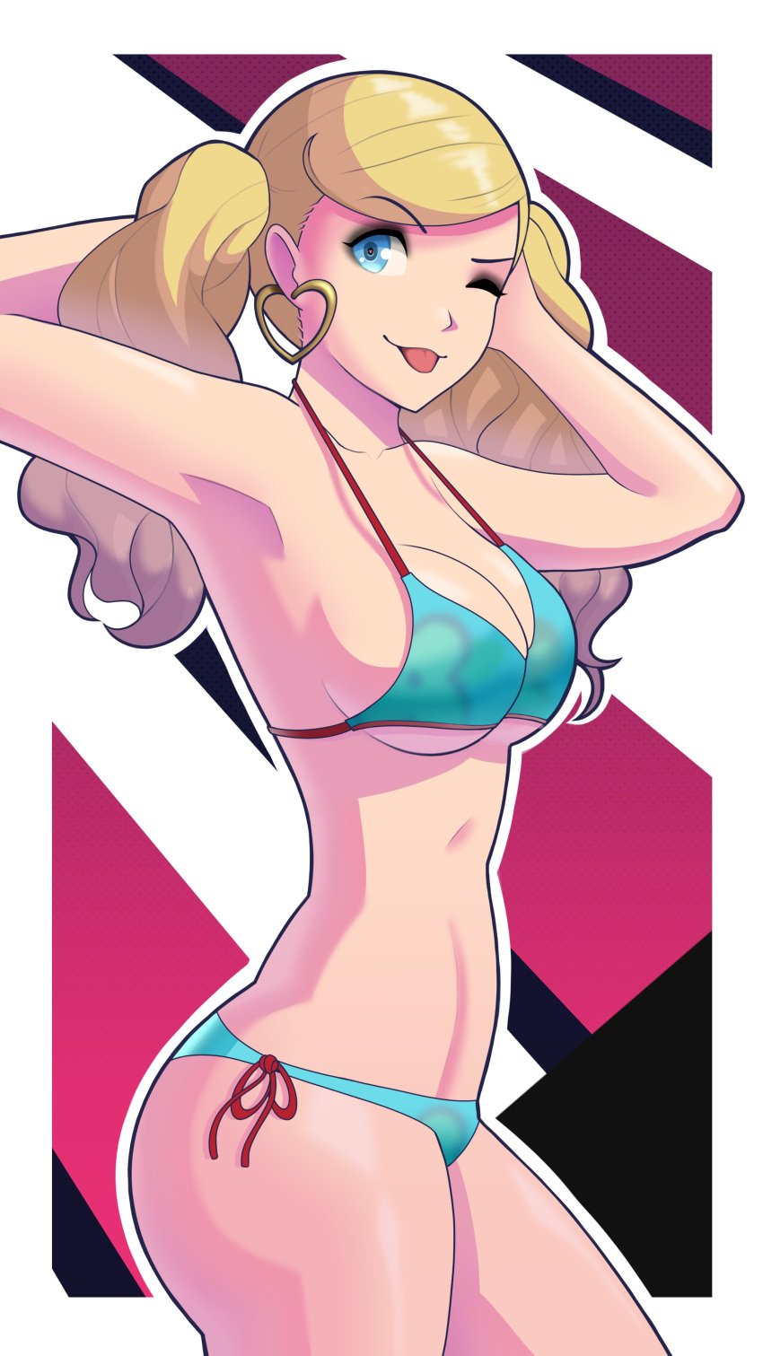 alternate_costume ann_takamaki armpits atlus bikini blonde_hair breasts female_only light-skinned_female light_skin medium_hair mwxxxart persona persona_5 solo_female tagme twintails