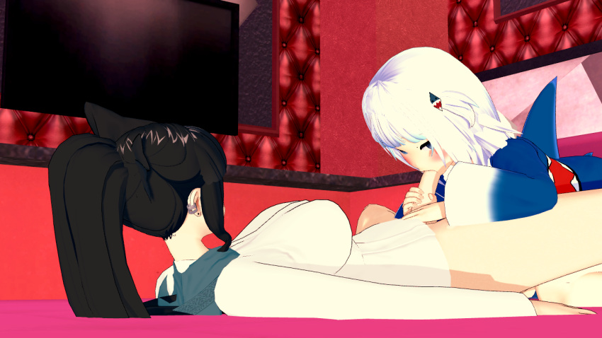 1girls 3d anonymous_artist artemis_of_the_blue atelier_live bedroom blowjob clothed_female clothed_sex duo fellatio female full-package_futanari futa_on_female futanari gawr_gura hololive hololive_english human humanoid koikatsu laying_down light-skinned_female light-skinned_futanari light_skin oral pale_skin sex virtual_youtuber