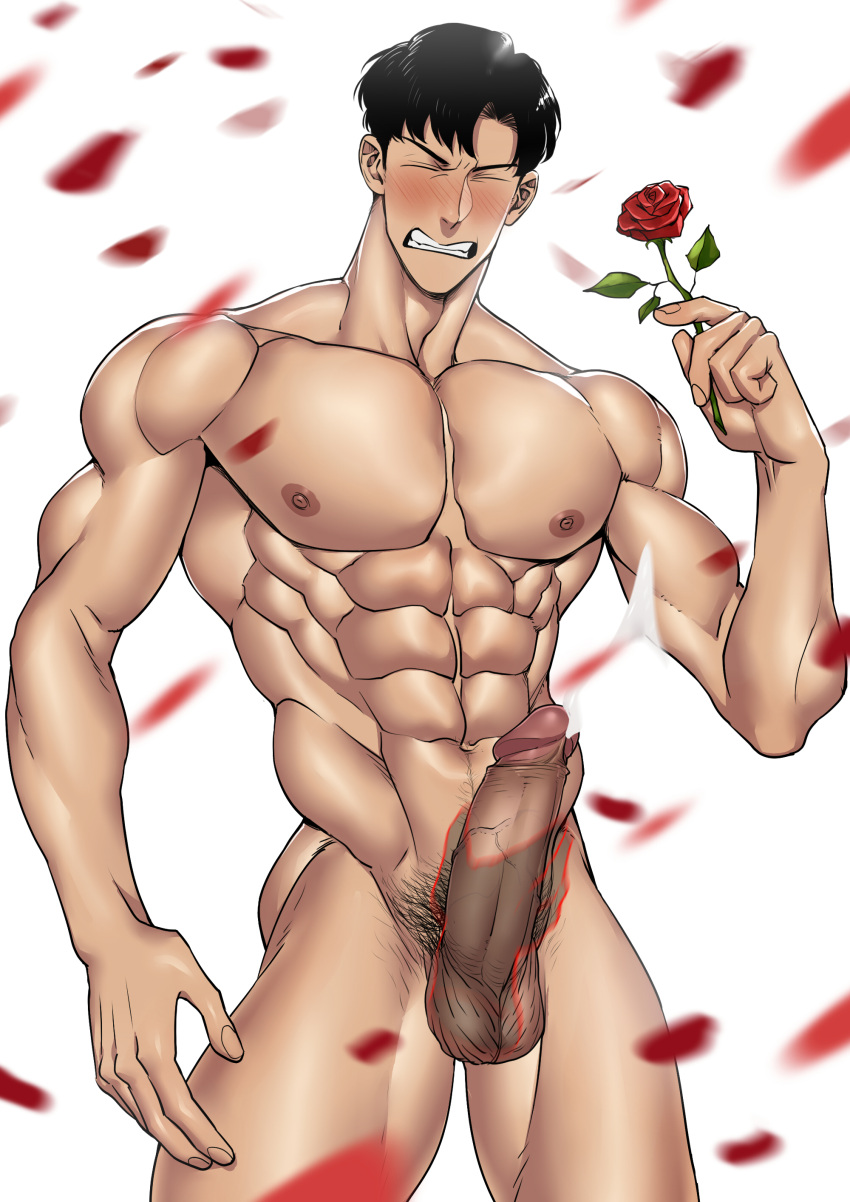 1boy abs bishoujo_senshi_sailor_moon black_hair blush bodily_fluids boner closed_eyes completely_nude cum ejaculating_cum ejaculation erect_penis erection flower genital_fluids genitals gritted_teeth hand_on_penis handjob male male_focus male_only mamoru_chiba muscular muscular_male nude nude_male pecs penis penis_grab pov pov_hands pubic_hair rose_(flower) rose_petals solo solo_focus solo_male standing straight_hair suyohara tuxedo_mask uncensored vein veiny_penis