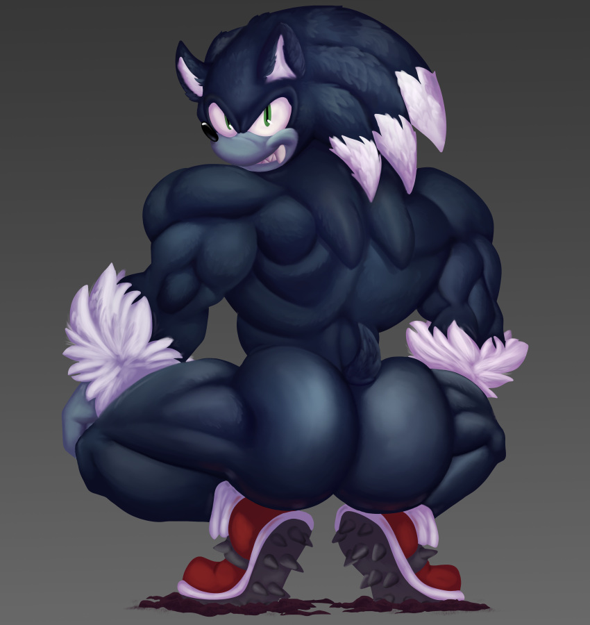 absurd_res anthro ass back_spines big_butt big_muscles black_nose broly_culo cleats clothing countershade_arms countershade_face countershade_hands countershading dahurgthedragon dark_body dark_fur eulipotyphlan fangs fluffy footwear fur glistening glistening_nose green_eyes head_spines hedgehog hi_res inner_ear_fluff light_body light_fur looking_at_viewer looking_back male male_only mammal meme muscular muscular_anthro muscular_male presenting presenting_hindquarters rear_view red_clothing red_footwear red_shoes sega sharp_teeth shoes sitting small_tail smile smiling_at_viewer smirk solo sonic_(series) sonic_the_hedgehog sonic_the_hedgehog_(series) sonic_the_werehog sonic_unleashed spines teeth thick_thighs tuft were wereeulipotyphlan werehog wrist_fluff