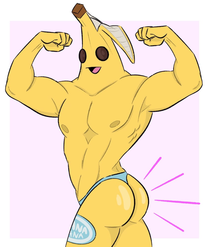 1boy abs anthro ass banana food_creature fortnite male male_only male_thong muscles muscular muscular_male nipples pecs peely presenting presenting_hindquarters riftsune smile solo thong topless underwear video_games