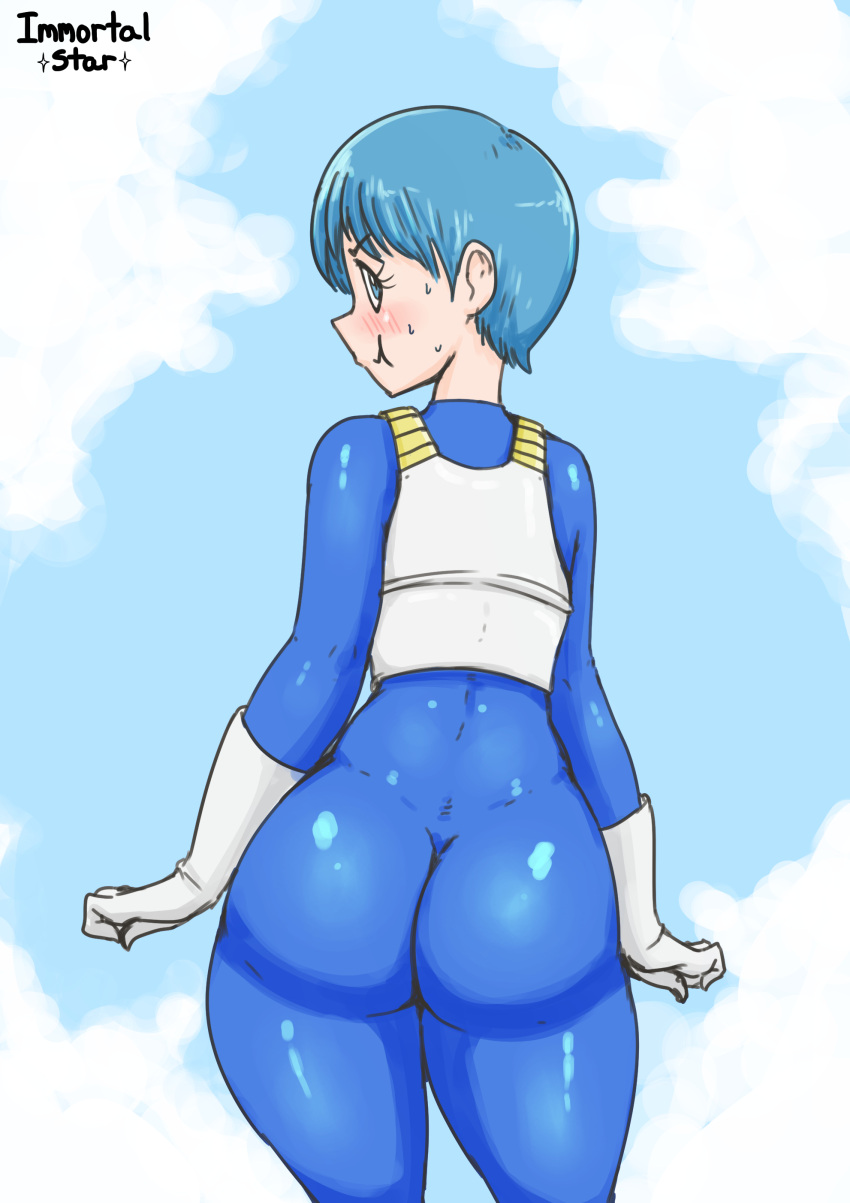 ass big_ass big_butt blue_hair blush bulma_briefs dragon_ball dragon_ball_super dragon_ball_z immortalstar looking_back milf saiyan_armor short_blue_hair skin_tight thick_thighs thunder_thighs vegeta_(cosplay) white_gloves