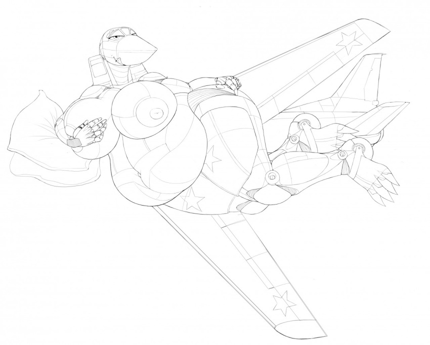 aeromorph aircraft anthro big_breasts black_and_white chubby fat line_art living_aircraft living_machine ndragon3 plump thick_thighs tu-22m white_background