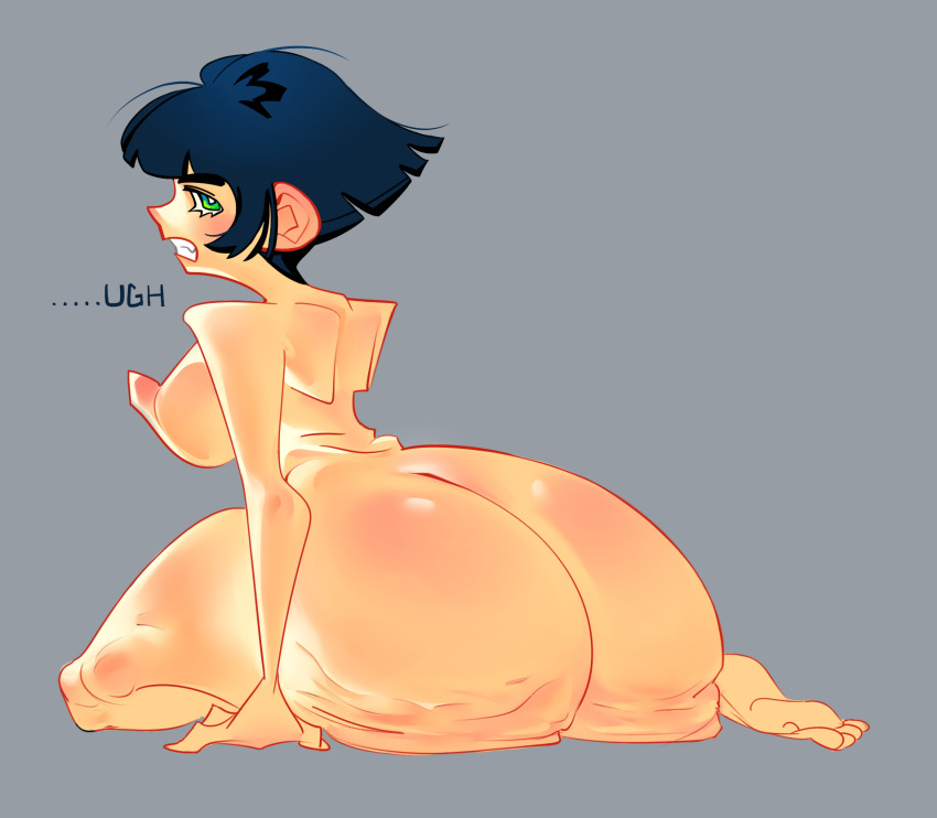 1girls angry ass big_ass big_butt black_hair bombusaya breasts buttercup_(powerpuff_girls) cum_on_ass fat_ass fat_butt female female_only green_eyes large_ass large_butt medium_breasts naked nipple_bulge nipples nude pink_nipples powerpuff_girls short_hair solo thick thick_ass thick_thighs wide_hips