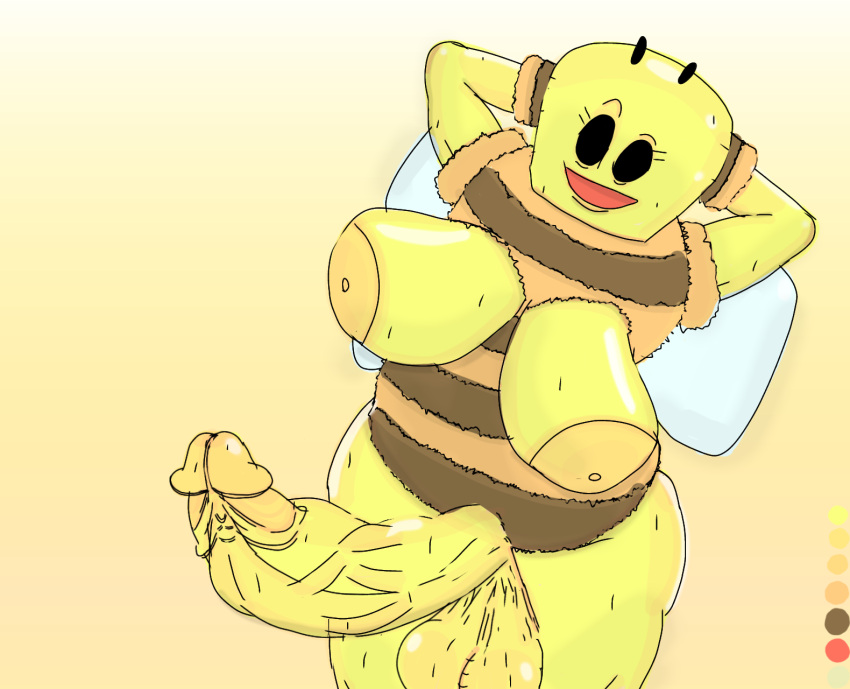 1futa anonymous_artist areolae balls bee big_balls big_penis breasts bumblebee colored erection futa_only futanari huge_cock humanoid humanoid_penis line_art nahooil_the_bumblebee nipples penis sketch solo standing sweat sweet