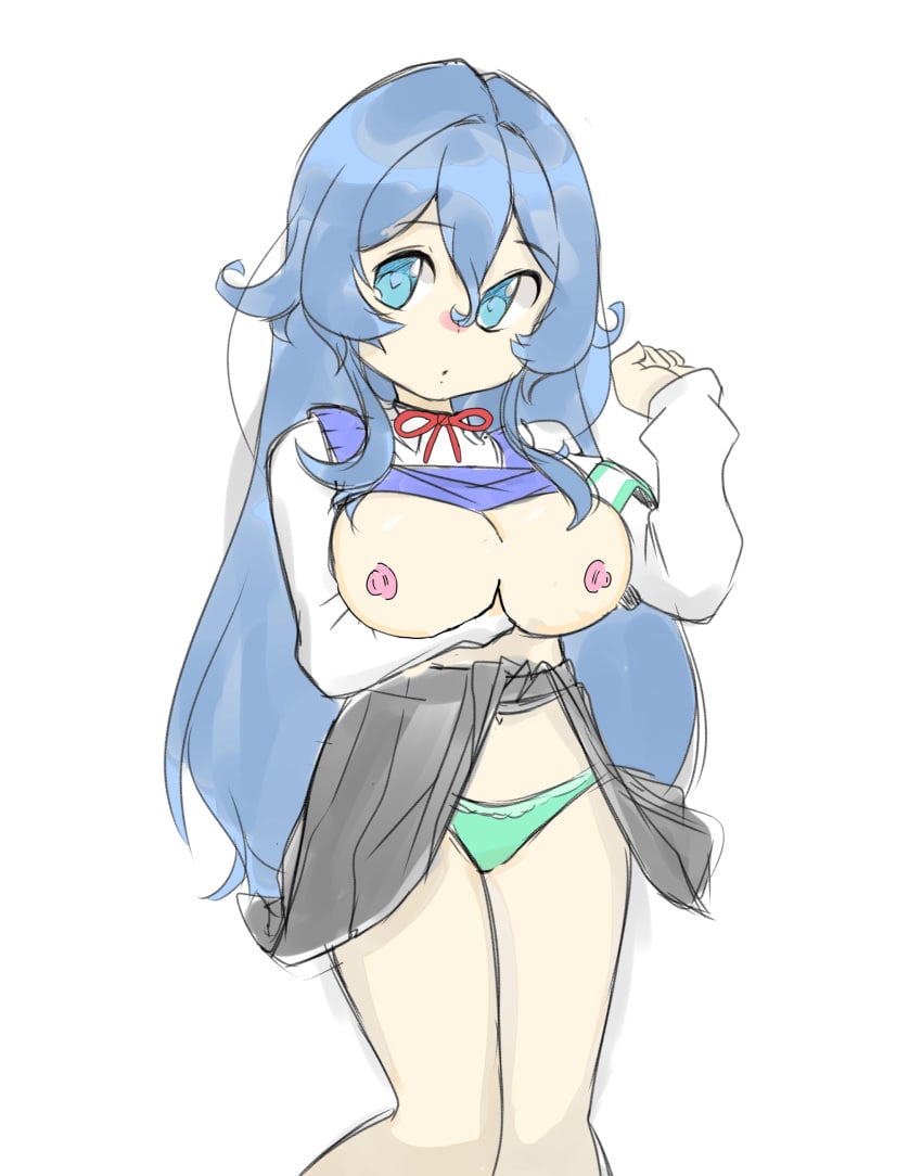 100_kanojo black_skirt blue_eyes blue_hair breasts female gatocartoon kimi_no_koto_ga_dai_dai_dai_dai_daisuki_na_100-nin_no_kanojo long_hair nipples oppai panties pink_nipples skirt the_100_girlfriends_who_really_really_really_really_really_love_you white_background yoshimoto_shizuka