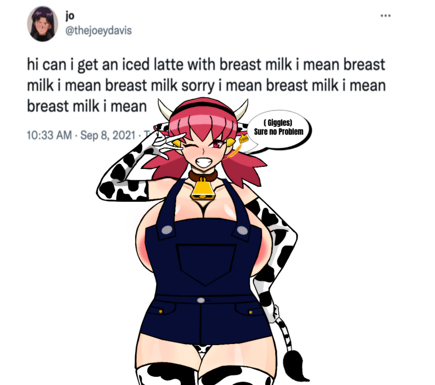 cow_girl cow_horns cow_print cow_tail cowbell cowgirl iced_latte_with_breast_milk lactation meme milk milk_drip nintendo nipples_visible_through_clothing pokemon shiftymermaid whitney_(pokemon) year_of_the_ox