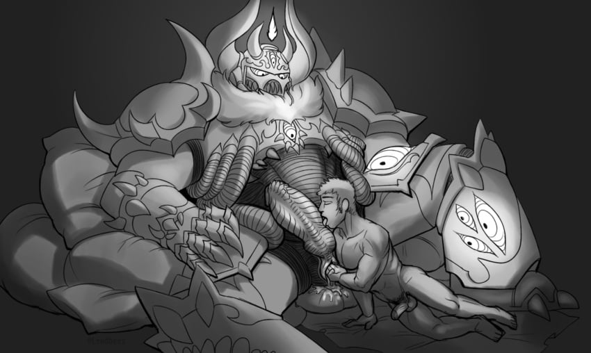 armor balls big_penis blowjob chaos_(warhammer) chaos_space_marine cuntboy cuntboy_sans_balls demon_cock fingering greyscale herm hermaphrodite horns imminent_fisting intersex large_penis legs_apart lewdbees_(artist) licking_penis male maleherm masked masked_male multi_genitalia muscular nipples penis penis_out power_armor pubic_hair pussy pussy_juice sharp_teeth size_difference warhammer_(franchise) warhammer_40k