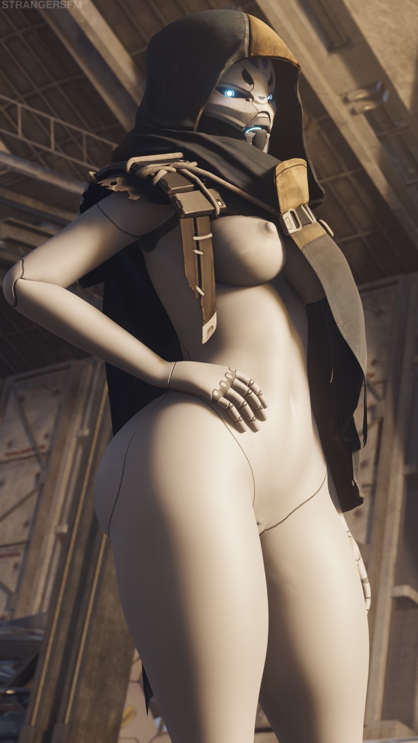 big_ass blue_eyes breasts bungie destiny_(game) destiny_2 elsie_bray exo exo_stranger female female_only glowing_eyes one_breast_out partially_clothed robot robot_girl solo strangersfm thick_thighs