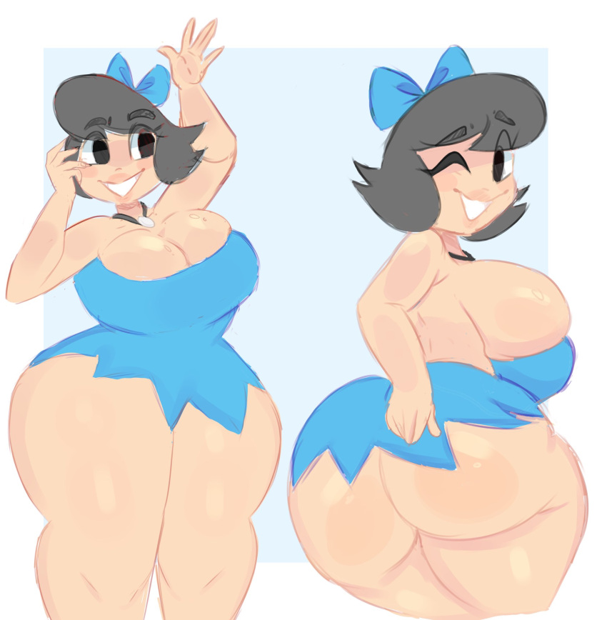 1girls 2021 ass betty_rubble big_ass big_breasts black_hair blue_bow blue_dress breasts cavewoman female female_only hanna-barbera light-skinned_female light_skin milf moonraige no_panties presenting presenting_hindquarters short_hair solo solo_female tagme the_flintstones thick_thighs thighs voluptuous wink winking winking_at_viewer