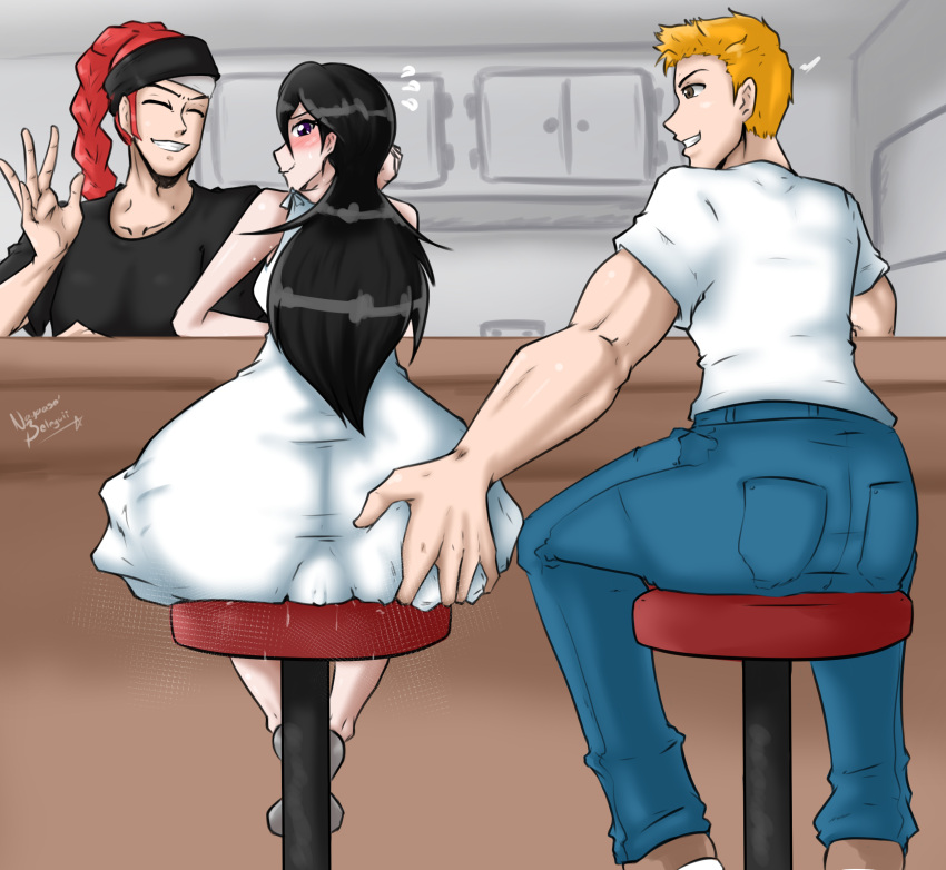 1girls 2boys abarai_renji ass_grab back big_ass black_hair bleach brown_eyes chair cheating cheating_husband cheating_wife cuckold hand_on_ass ichigo_kurosaki kuchiki_rukia kurosaki_ichigo narrow_shoulders nayaase_beleguii netorare ntr orange_hair purple_eyes red_hair renji_abarai reverse_netorare sitting sitting_on_chair stealth_ass_grab tagme thin_arms thin_waist wide_hips