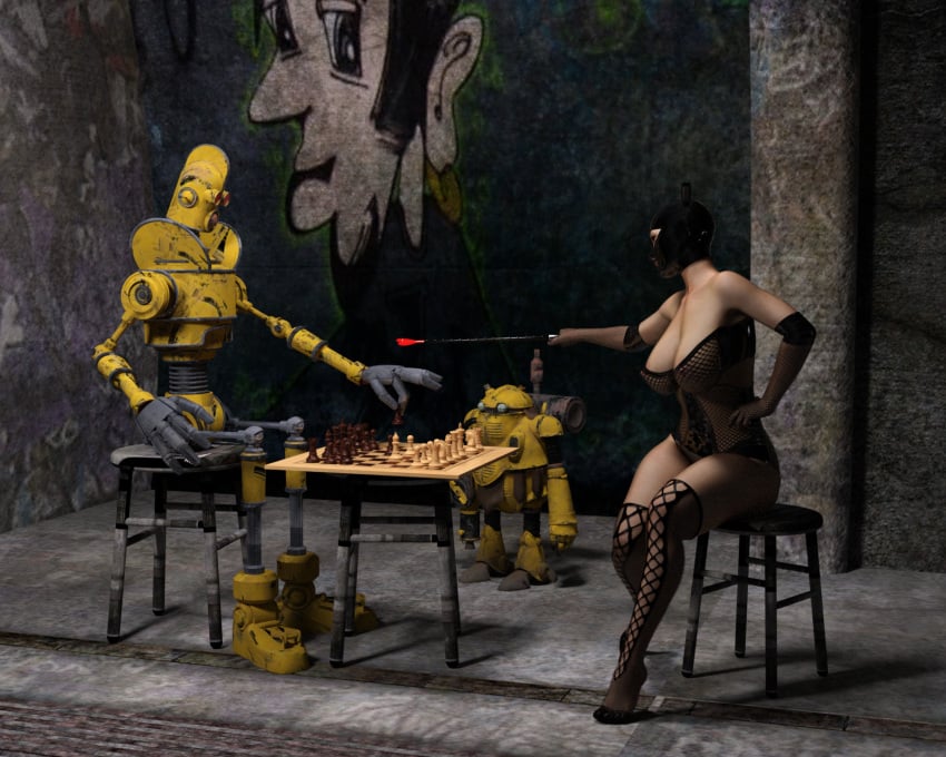 3d chess dominatrix fishnets large_breasts robot silky58 thighhighs