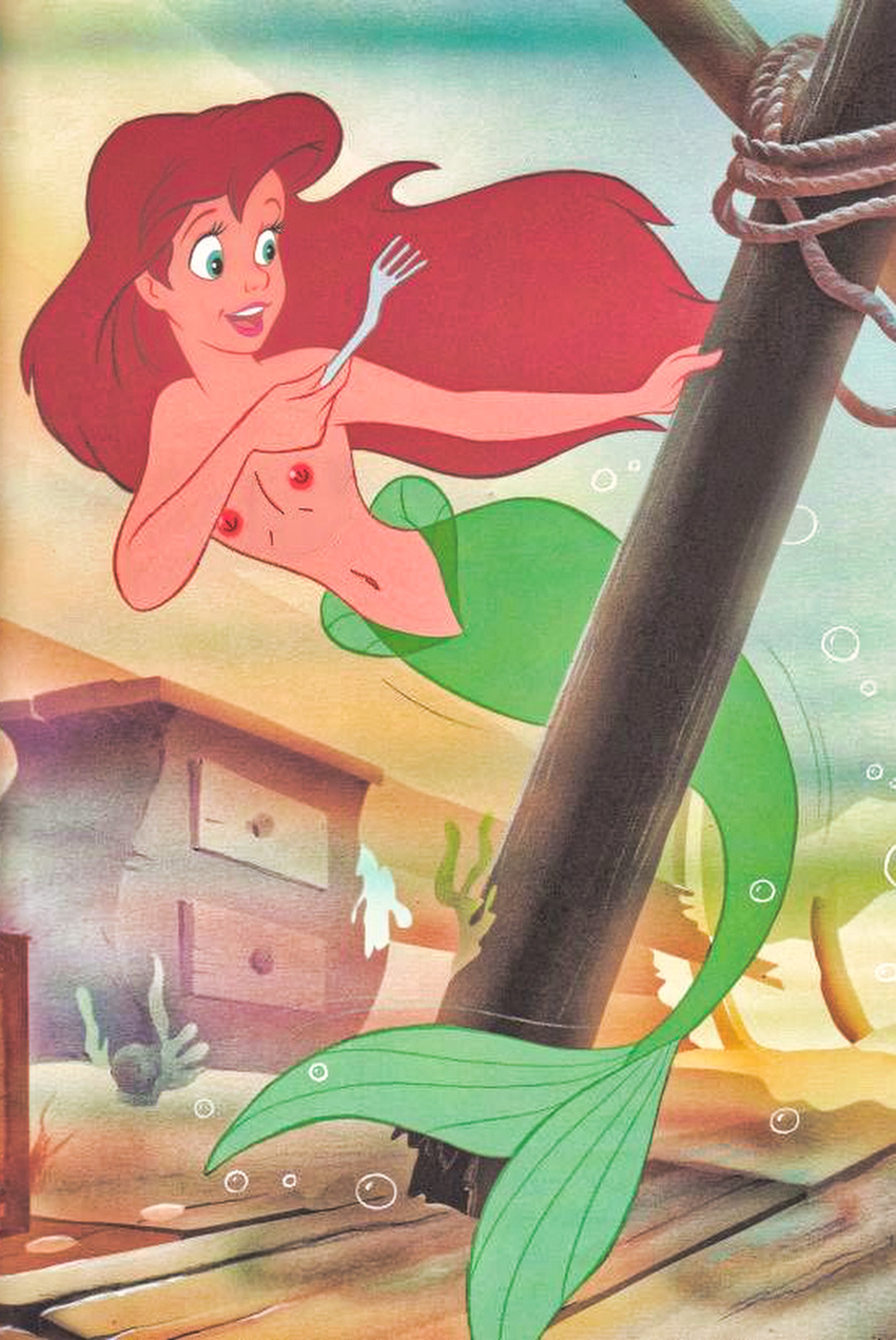 ariel artist_request blue_eyes disney edit female merfolk mermaid mermaid_tail nipple nipples pale_skin pink_nipples red_hair screenshot_edit scuttle skinny skinny_girl skinny_waist small_breasts smaller_female the_little_mermaid thin_waist tight_pussy tiny_breasts tiny_waist