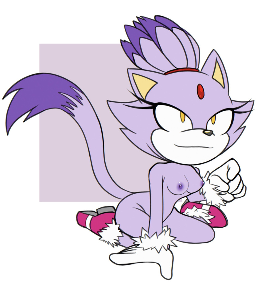 anthro blaze_the_cat breasts crimsontagger female flat_colors kneeling naked_footwear naked_with_shoes_on nude purple_fur purple_nipples sonic_(series) tastikandy yellow_eyes