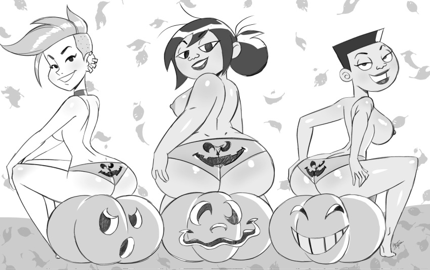 aeolus06 ass big_ass big_breasts breasts danny_phantom dark-skinned_female female female_only halloween jack-o'-lantern leaf_pattern_background looking_at_viewer milf monochrome nickelodeon nipples panties pumpkin pumpkin_butt pumpkin_panties scooby-doo scooby-doo_and_guess_who? sharon_mcgee simone_(scooby-doo_and_guess_who) the_ghost_and_molly_mcgee topless topless_female valerie_gray valerie_gray_(future) white_background