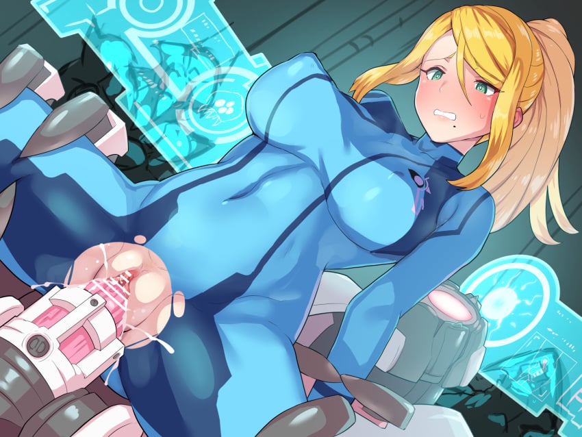 beauty_mark blonde_hair boris_(noborhys) e.m.m.i female female_protagonist green_eyes metroid metroid_dread nintendo nipple_bulge rape restrained robot robot_boy samus_aran sex sex_machine skin_tight vaginal_penetration zero_suit zero_suit_samus