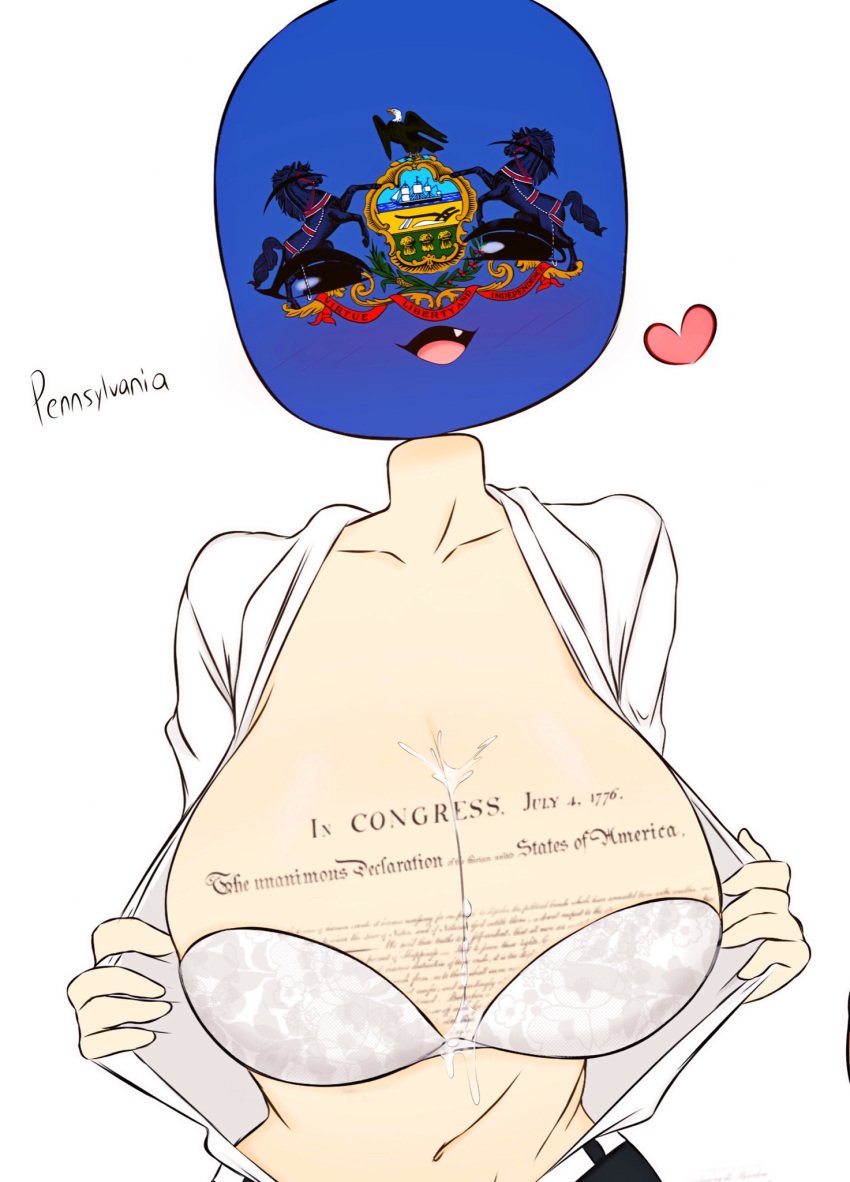 1girls big_breasts body_writing bra clothed clothing countryhumans countryhumans_girl cum cum_on_breasts declaration_of_independence female female_only flawsy humanoid light-skinned_female light_skin pale_skin partially_clothed pennsylvania pennsylvania_(countryhumans) solo statehumans statehumans_girl tagme united_states_of_america_(countryhumans) white_background