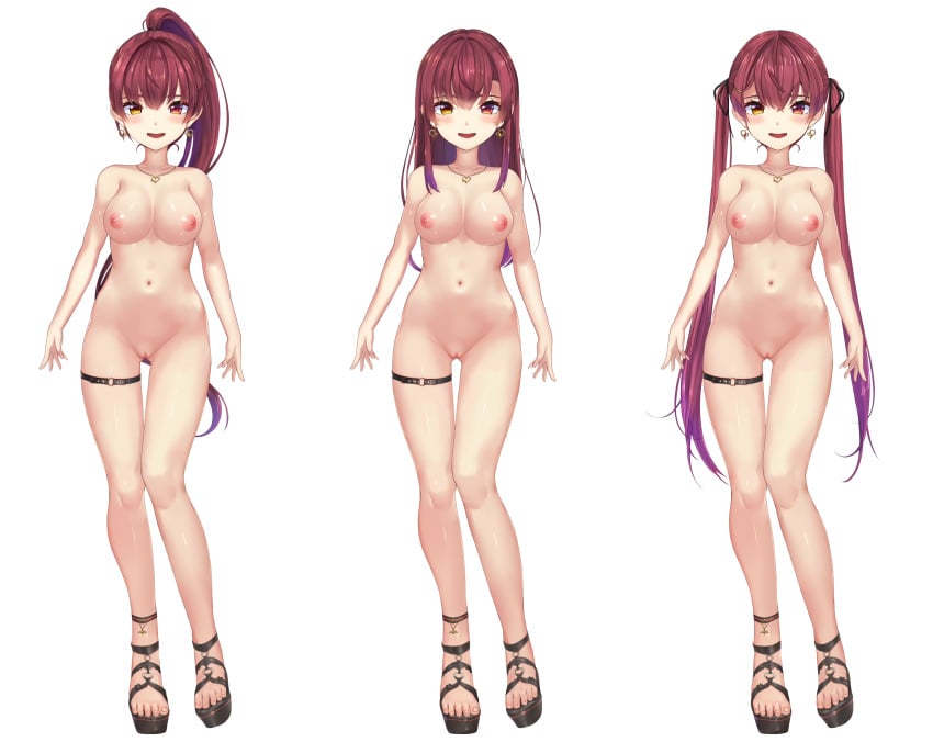 1girls belly_button breasts earrings heterochromia hololive hololive_fantasy hololive_japan houshou_marine leg_belt light-skinned_female light_blush long_hair miandodi naked_sandals nipples nude_female nude_filter nude_sandals png ponytail pussy red_eyes red_hair sandals sandals_only toes transparent_background twintails uncensored virtual_youtuber yellow_eyes