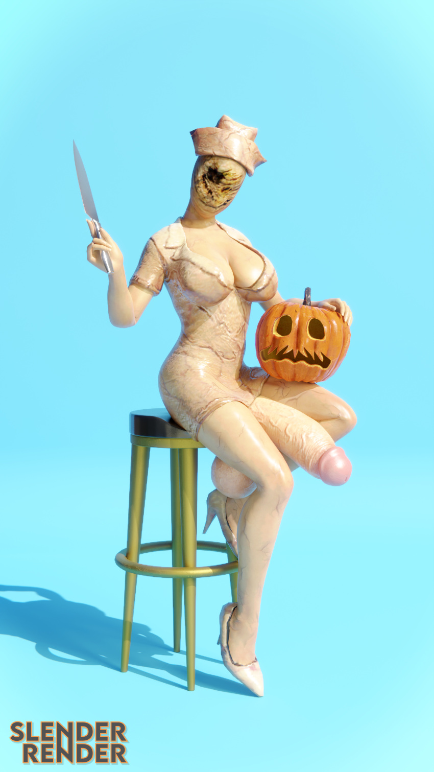 1futa 3d 3d_(artwork) absurdres balls bandage bandaged_head big_breasts big_penis blender blindfold breasts busty clothed clothing curvy curvy_body curvy_figure dickgirl dress erect erect_penis erection exposed_balls exposed_penis female futa_focus futa_only futanari halloween highres huge_balls huge_cock knife large_breasts large_penis looking_at_viewer monster monster_girl nurse nurse_(silent_hill) nurse_cap penis pinup pinup_pose pumpkin silent_hill silent_hill_homecoming slenderrender solo solo_focus solo_futa tagme testicles video_game_character