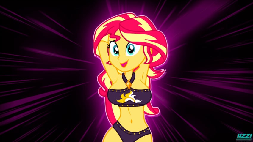 1girls accurate_art_style animated armpits arms_behind_head arms_up big_breasts bikini bouncing_breasts breasts correct_artstyle dancing equestria_girls female female_only friendship_is_magic gif happy hasbro hip_sway hips large_breasts me!me!me!_dance meme my_little_pony navel open_mouth solo solo_female sunset_shimmer swaying_breasts swimsuit swinging_breasts uzzi-ponydubberx