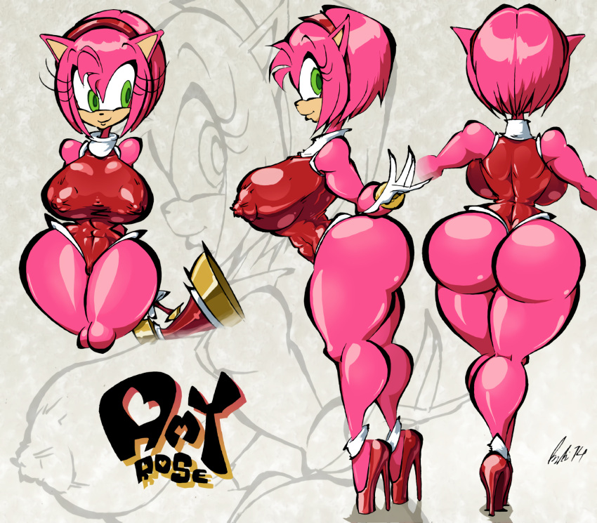 amy_rose animal anthro ass back backboob big_ass big_breasts breasts brendancorris curvaceous erect_nipples erect_nipples_under_clothes female female_only fur furry hedgehog high_heels highres huge_breasts large_ass large_breasts leotard long_image multiple_views nipples pink_fur plump rear_view sega sex shoes side_view slender_waist smile solo sonic_(series) sonic_the_hedgehog_(series) thick_thighs thighs turnaround wide_hips