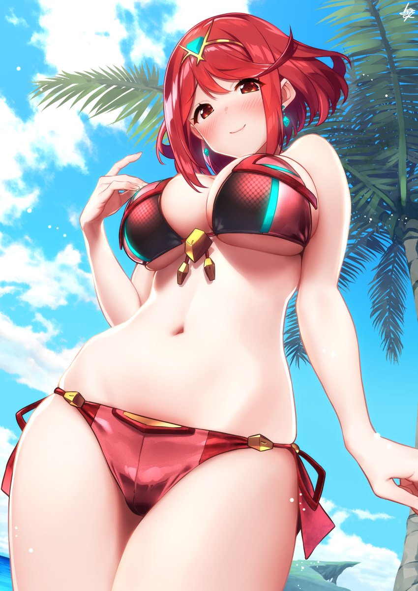 1girls baffu breasts female light-skinned_female light_skin nintendo pyra red_hair solo swimsuit tagme xenoblade_(series) xenoblade_chronicles_2