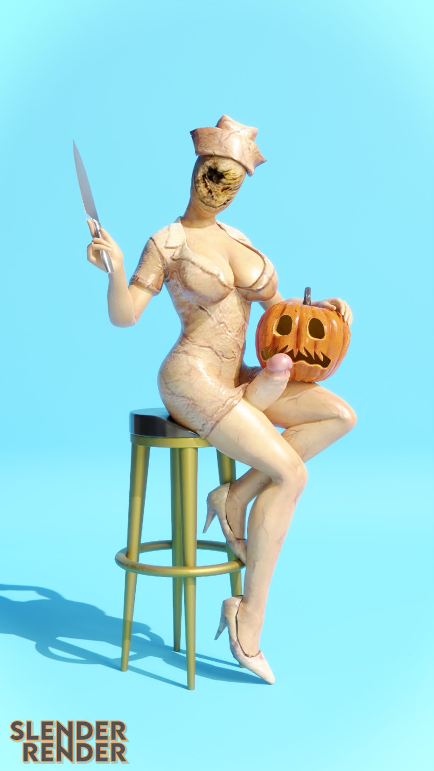 1futa 3d 3d_(artwork) absurdres balls bandage bandaged_head big_breasts blender blindfold breasts busty clothed clothing curvy curvy_body curvy_figure dickgirl dress erect erect_penis erection exposed_balls exposed_penis female futa_focus futa_only futanari halloween highres knife large_breasts looking_at_viewer monster monster_girl nurse nurse_(silent_hill) nurse_cap penis pinup pinup_pose pumpkin silent_hill silent_hill_homecoming slenderrender solo solo_focus solo_futa tagme testicles video_game_character