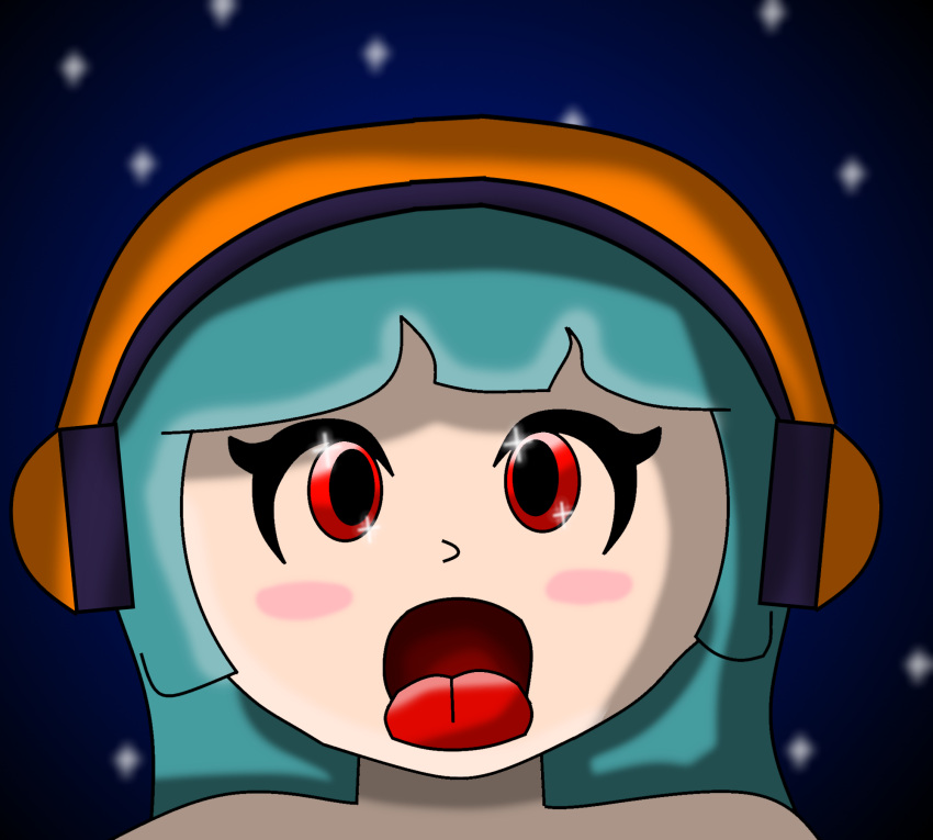 ahe_gao blue_hair cum cum_in_mouth cum_on_face cute cute_face face facial facial_hair fortnite hair headphones headphones_on_head mouth night open_mouth red_eyes stars tongue tongue_out yuki_(fortnite)