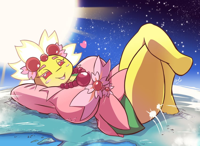 angelgts bigger_female cherrim continent_destruction explosion flower giantess gigantic_breasts gigantic_thighs huge_breasts large_breasts lying_down macro planet plant_girl pokémon_(species) pokemon resting_on_arms smiley_face thick_thighs