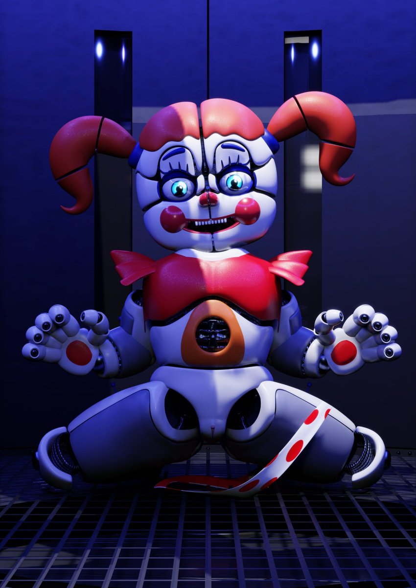 3d 3d_(artwork) animatronic baby_(fnafsl) blender blender_(software) blue_eyes canon_appearance circus_baby circus_baby_(fnaf) circus_baby_(original) eyes female five_nights_at_freddy's five_nights_at_freddy's:_sister_location full_color green hair no_penetration panties panties_around_one_leg panties_down pussy red robot robot_girl robot_humanoid solo solo_female vagina zxxxarts