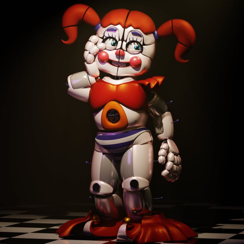 3d 3d_(artwork) animatronic baby_(fnafsl) blender blender_(software) blue_and_white_striped_panties canon_appearance circus_baby circus_baby_(fnaf) circus_baby_(original) female five_nights_at_freddy's five_nights_at_freddy's:_sister_location full_color green_eyes no_penetration panties red_hair robot robot_girl robot_humanoid skirt skirt_down solo solo_female white_body white_skin zxxxarts