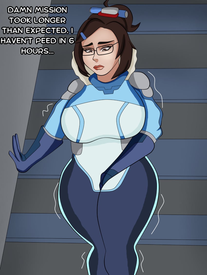 blueartfiend comic dialogue eyewear glasses have_to_pee mei_(overwatch) omorashi overwatch page_1