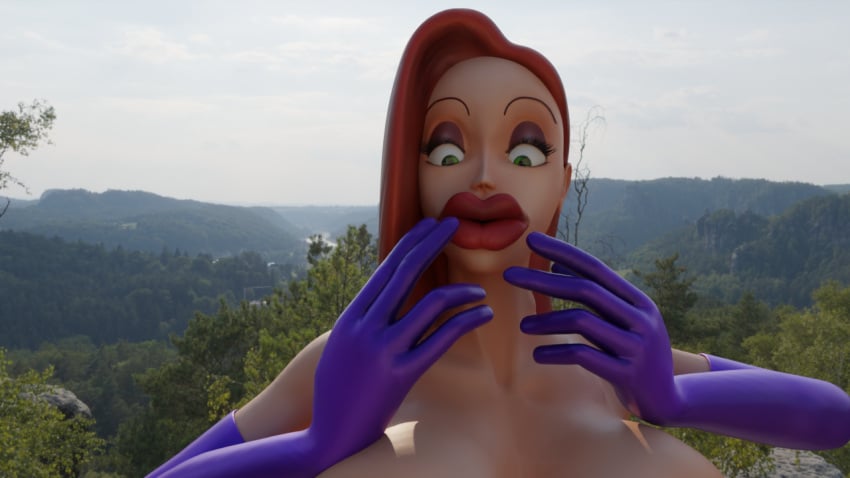 3d bangfri_(artist) big_lips blender_(software) disney green_eyes hyper_bimbo hyper_lips jessica_rabbit puffy_lips red_hair shocked_expression shocking_(artist) solo solo_female swollen who_framed_roger_rabbit