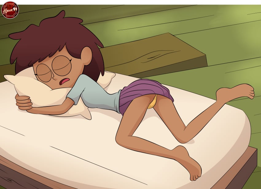 1girls 2020s 2021 absurd_res aleuz91 amphibia anne_boonchuy barefoot bed closed_eyes dark-skinned_female dark_skin disney disney_channel female female_only fully_clothed hi_res hugging_pillow laying_on_bed open_mouth panties saint_james_school_uniform school_uniform schoolgirl signature sleeping solo straight_hair teenage_girl teenager young