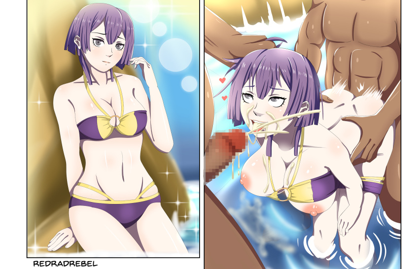 1girls 2koma alternate_costume ass bare_shoulders bare_thighs bent_over bernadetta_von_varley big_ass bikini breasts breasts_out censored cleavage collarbone comic cum cum_in_mouth cum_on_breasts cum_on_chin cum_on_face cum_on_tongue fellatio fire_emblem fire_emblem:_three_houses gangbang grey_eyes head_grab hip_grab instant_loss_2koma large_breasts looking_at_viewer looking_up mmf_threesome multiple_boys nintendo nipples o-ring o-ring_bikini oral panels partially_submerged post-timeskip purple_bikini purple_hair purple_swimsuit redradrebel short_hair spitroast swimsuit textless thighs threesome