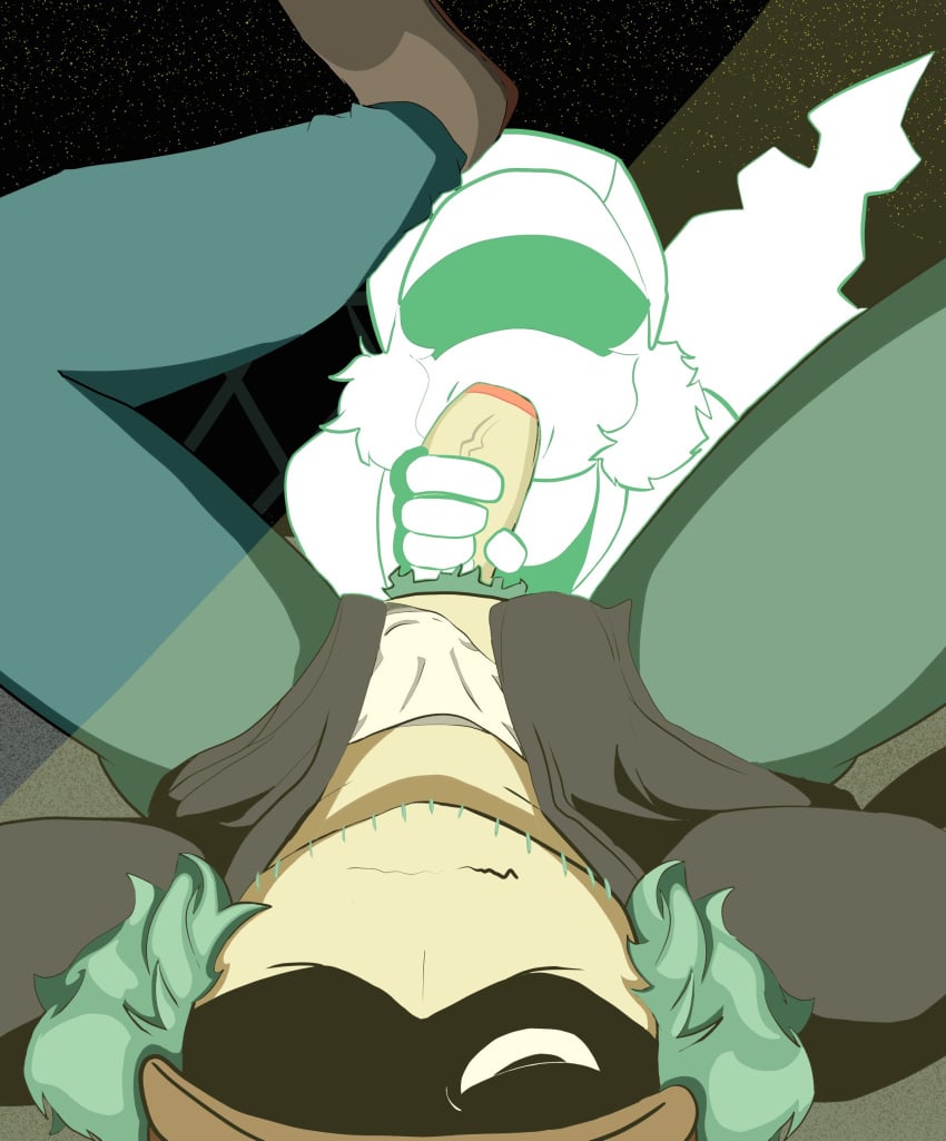 blowjob brown_shoes coat dead death dressed friday_night_funkin garcello_(atsuover) gay gay_sex ghost green_hair green_pants green_pubic_hair hobo male_death necrophilia night penis self_suck self_sucking selfcest uncomfortable virginity_loss