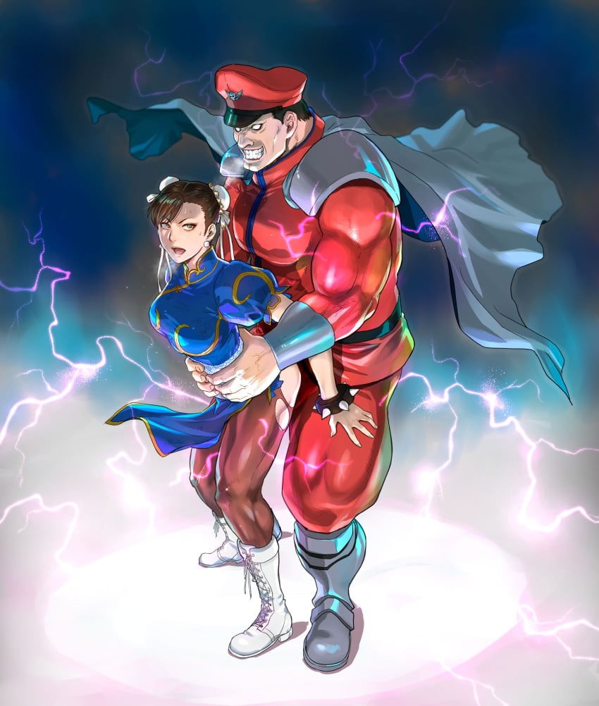 1boy 1boy1girl 1girls ambiguous_penetration ass azasuke brown_hair cape chinese_clothes chinese_dress chun-li defeated female from_behind from_behind_position hands_around_waist hat m_bison male muscular muscular_male open_mouth pantyhose rape sex size_difference spiked_bracelet straight street_fighter torn_clothes torn_clothing torn_legwear torn_pantyhose waist_grab