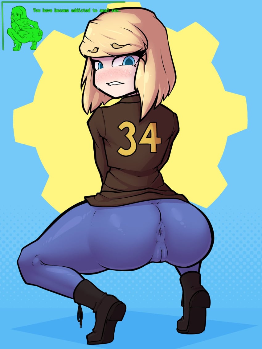 1girls anal_addiction anal_focus anus anus_outline ass better_version_at_source big_anus big_ass big_butt biting_lip blonde_hair blue_eyes blush boots clothed clothing fallout female female_only freckles fully_clothed gameplay_mechanics human jacket light-skinned_female light_skin pussy solo squat squatting tight_clothes tight_clothing tight_fit tight_pants tights twitter_sample v.a.t.s. vats vault_dweller vault_girl vault_meat vault_suit vetero