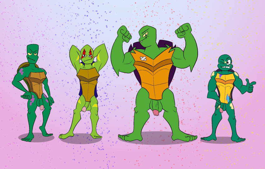 4boys 5_fingers 5_toes anthro balls darkajugin donatello donatello_(tmnt) leonardo leonardo_(tmnt) male michelangelo michelangelo_(tmnt) mutant naked penis posing raphael raphael_(tmnt) rise_of_the_teenage_mutant_ninja_turtles solo_male teenage_mutant_ninja_turtles turtles