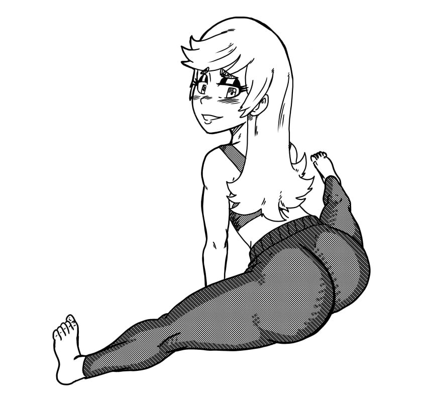 1girls aged_up ass barefoot big_ass big_butt black_and_white blush butt feet female hentaiboy huge_ass lola_loud older pants solo stretching the_loud_house thick_thighs thighs tight_clothing yoga yoga_pants