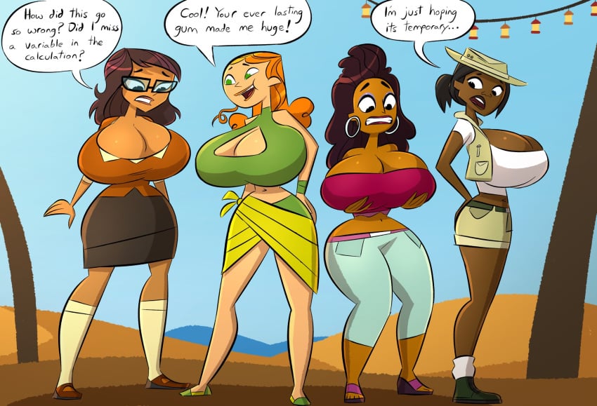 4girls anne_maria_(tdi) big_ass big_breasts big_butt big_hips big_thighs caiman2 cleavage dark-skinned_female dark_skin ellody_(tdi) emmabrave english_text female female_focus female_only glasses hourglass_figure huge_ass huge_breasts huge_butt huge_hips huge_thighs izzy_(tdi) jasmine_(tdi) multiple_girls orange_hair text the_ridonculous_race total_drama:_pahkitew_island total_drama:_revenge_of_the_island total_drama_island wide_hips