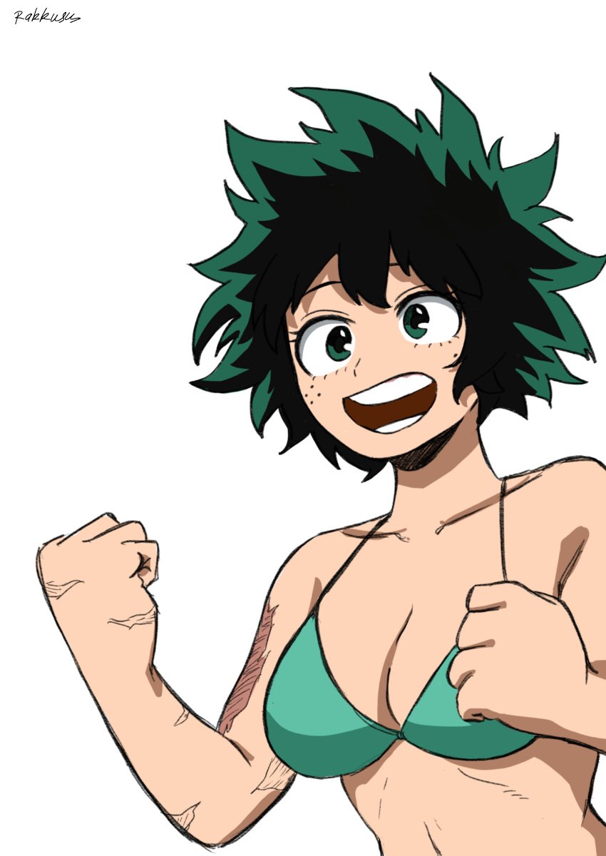 1girls big_eyes bikini bikini_top bra female female_deku female_focus female_only genderswap_(mtf) green_eyes green_hair happy izuku_midoriya my_hero_academia rakkusu rule_63 swimsuit swimwear