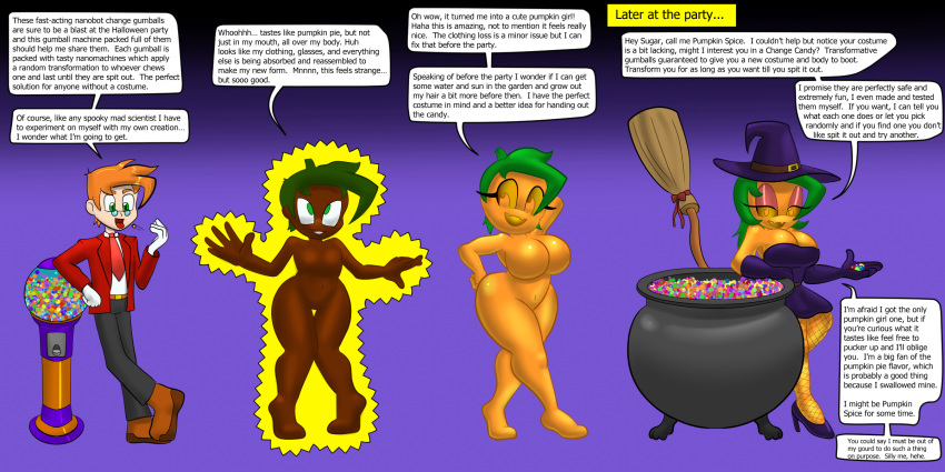 1girls ass_expansion bimbo bimbofication brainwashing breast_expansion corruption english_text female gender_transformation halloween human_to_anthro identity_death jack-o'-lantern large_ass large_breasts mtf_transformation orcbrother plant_girl plant_transformation pumpkin_girl pumpkin_head species_transformation text thick_thighs transformation transformation_sequence wide_hips witch witch_hat