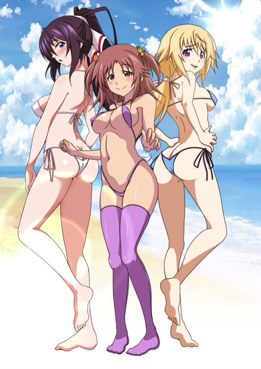 artist_request ass bikini charlotte_dunois infinite_stratos nohotoke_honne shinonono_houki swimsuit tagme thighhighs