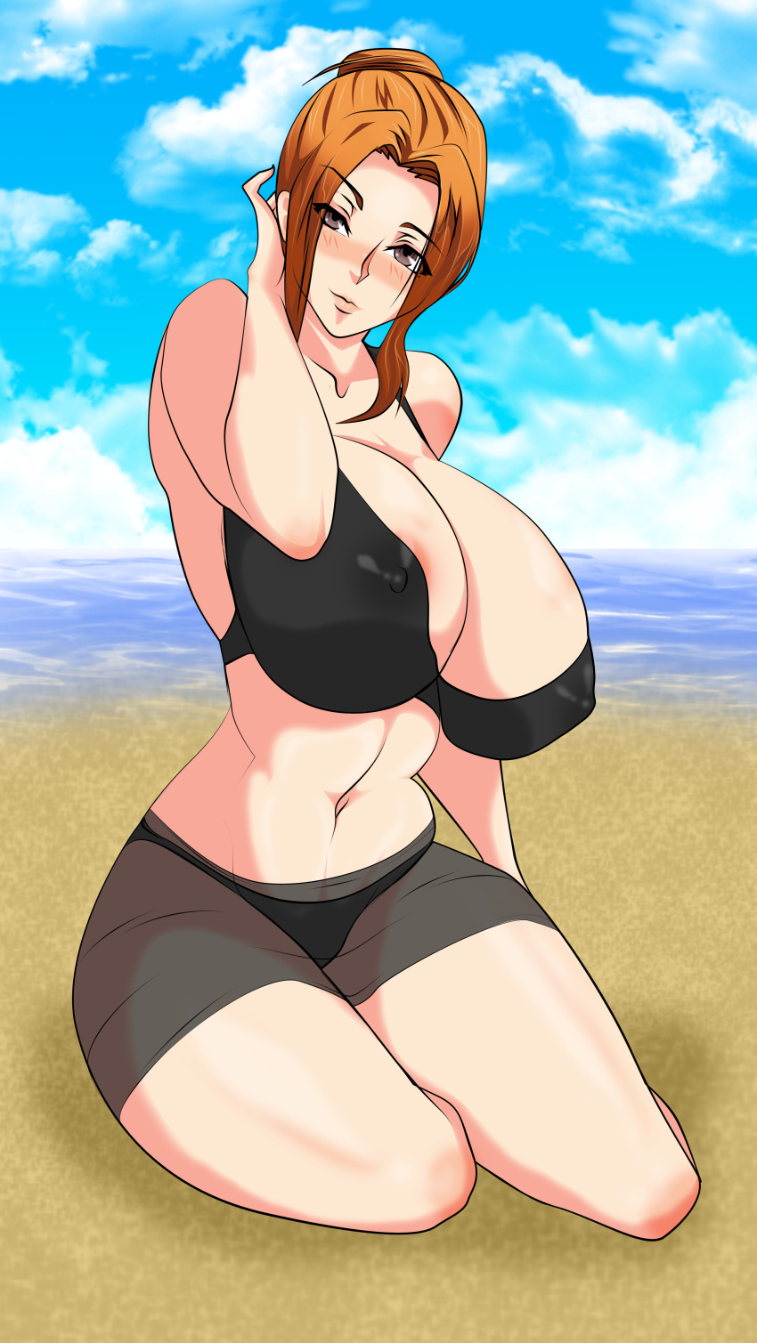 1girls beach bikini brown_eyes brown_hair huge_breasts milf solo supernova_(artist) tachibana-san-chi_no_dansei_jijou tachibana_kyouka