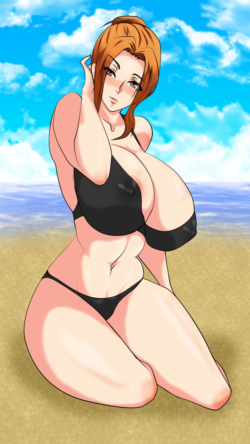 1girls beach bikini brown_eyes brown_hair huge_breasts milf solo supernova_(artist) tachibana-san-chi_no_dansei_jijou tachibana_kyouka